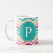 Pink Turquoise Chevron Monogram Koffiemok (Links)