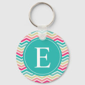 Pink Turquoise Chevron Monogram Sleutelhanger (Voorkant)