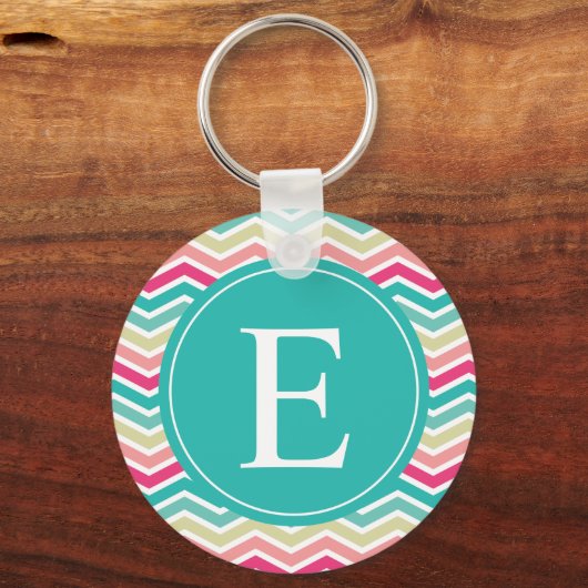 Pink Turquoise Chevron Monogram Sleutelhanger (Voorkant)