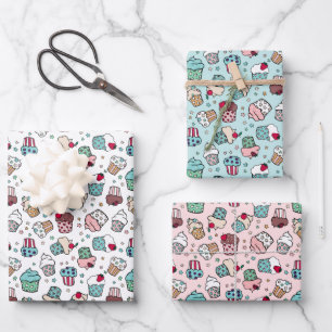 Pink Turquoise Cute Cupcake Patronen Inpakpapier Vel