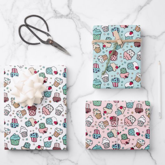 Pink Turquoise Cute Cupcake Patronen Inpakpapier Vel (Voorkant)
