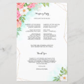 Pink Turquoise Floral Bouquet Wedding Programme (Achterkant)