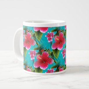 Pink Turquoise Hawaiian Hibiscus Flowers Patroon Grote Koffiekop