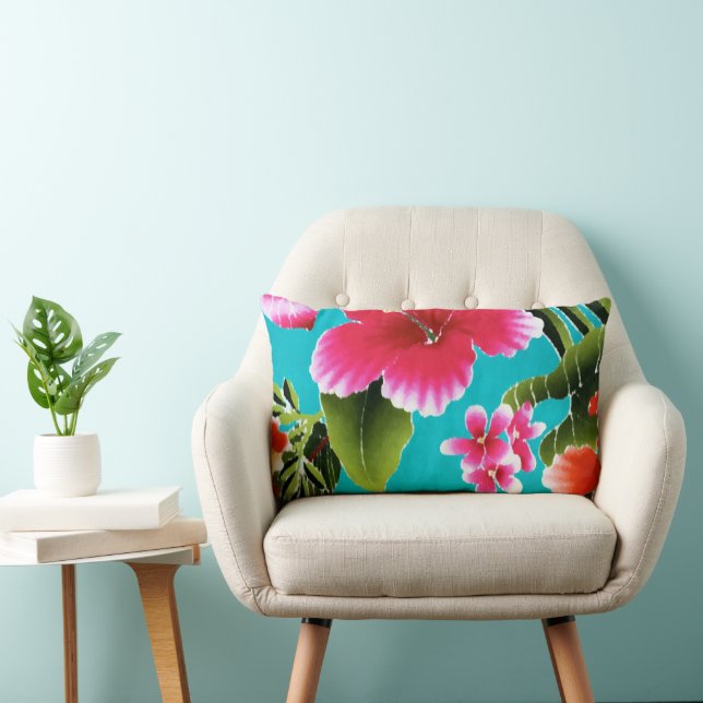 Pink Turquoise Hawaiian Hibiscus Flowers Patroon Kussen (Stoel)