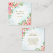 Pink Turquoise Ombre Floral Bouquet Waterverf Vierkante Visitekaartje (Voorkant / Achterkant)