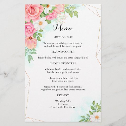 Pink Turquoise Ombre Floral Bouquet Wedding Menu (Voorkant)