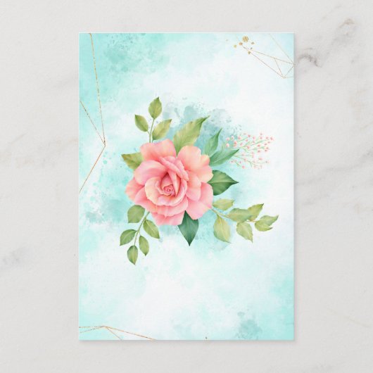 Pink Turquoise Ombre Floral Roos Wedding Details Informatiekaartje (Achterkant)