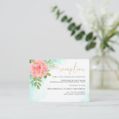 Pink Turquoise Ombre Floral Roos Wedding Reception Informatiekaartje (Staand voorkant)