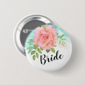 Pink Turquoise Ombre Floral Waterverf Roos Bride Ronde Button 5,7 Cm (Voorkant /achterkant)