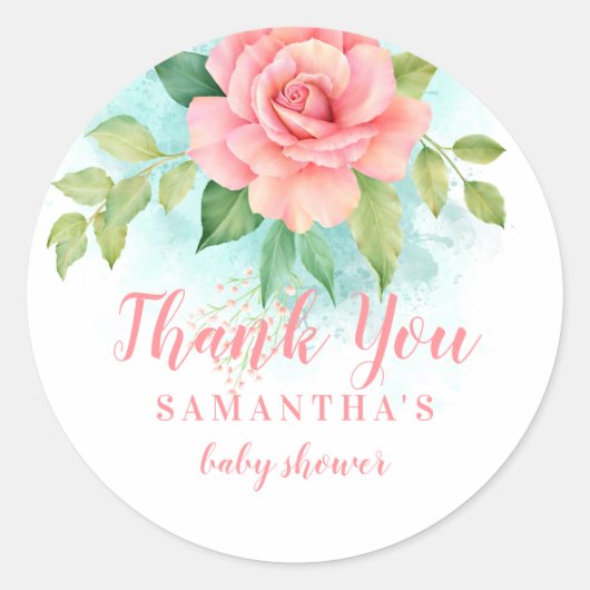 Pink Turquoise Ombre Waterverf Roos Dank u wel Ronde Sticker (Voorkant)