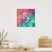 Pink Turquoise Waterverf Artistieke Abstracte Wolf Poster (Keuken)