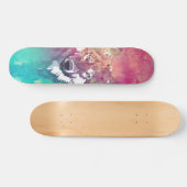 Pink Turquoise Waterverf Artistieke Abstracte Wolf Skateboard (Horizontaal)