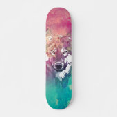 Pink Turquoise Waterverf Artistieke Abstracte Wolf Skateboard (Voorkant)