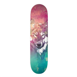 Pink Turquoise Waterverf Artistieke Abstracte Wolf Skateboard