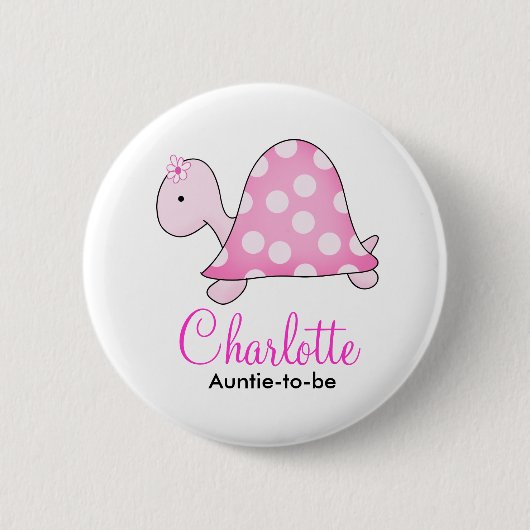 PINK TURTLE BABY SHOWER NAME TAG BUTTON (Voorkant)