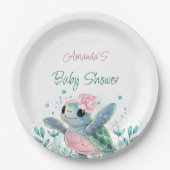 Pink Turtle Girl Baby shower Papieren Bordje (Voorkant)