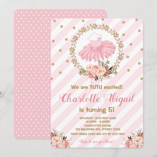 Pink Tutu Ballerina Ballet Baby shower Uitnodiging (Voorkant / Achterkant)