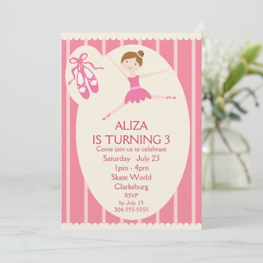 Pink Tutu Ballerina Birthday Party Kaart (Staand voorkant)