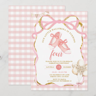 Pink Tutu Ballerina Gingham Verjaardag Kaart