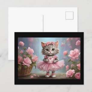 Pink Tutu Ballerina Kitten Briefkaart