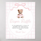 Pink Tutu Teddy Bear Baby Shower Diaper Raffle Poster (Voorkant)