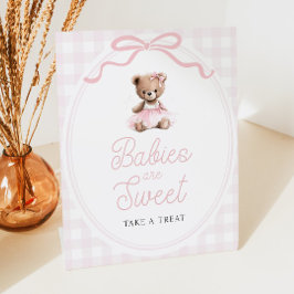 Pink Tutu Teddy Bear Baby Shower Sweets Table Reclamebord Met Voetstuk