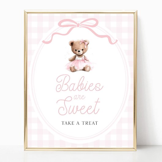Pink Tutu Teddy Bear Baby Shower Sweets Table Sign Poster