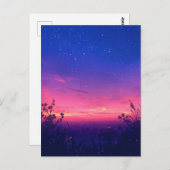 Pink Twilight Starry Night Meadow Briefkaart (Voorkant / Achterkant)