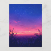 Pink Twilight Starry Night Meadow Briefkaart (Voorkant)