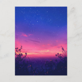 Pink Twilight Starry Night Meadow Briefkaart