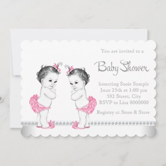 Pink Twin Girl Baby shower Kaart (Voorkant)