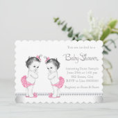 Pink Twin Girl Baby shower Kaart (Staand voorkant)