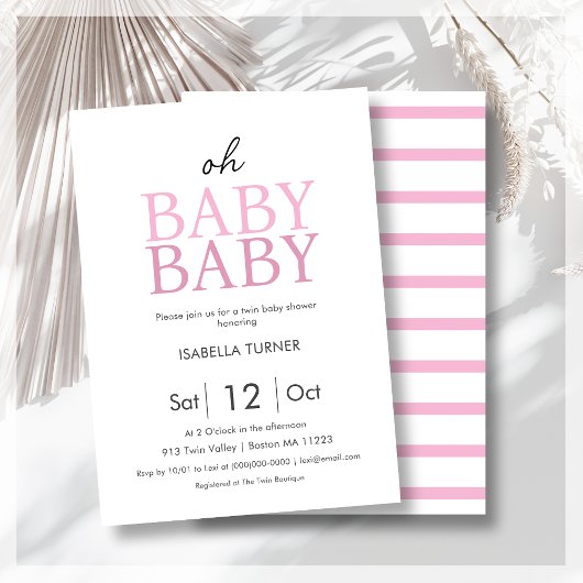 Pink Twin Girls Baby shower Uitnodiging