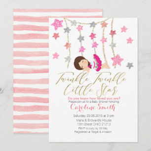 Pink Twinkle Stars Girl Baby shower-uitnodiging Kaart