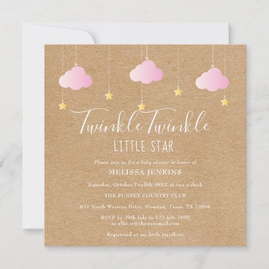 Pink Twinkle Twinkle Little Star Baby shower Boho Kaart (Voorkant)