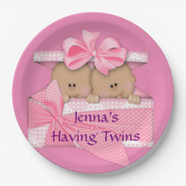 Pink Twins African American Baby shower Party Papieren Bordje