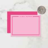 Pink Two Border Minimalist Name Monogram Notitiekaartje (Voorkant / Achterkant in situ)