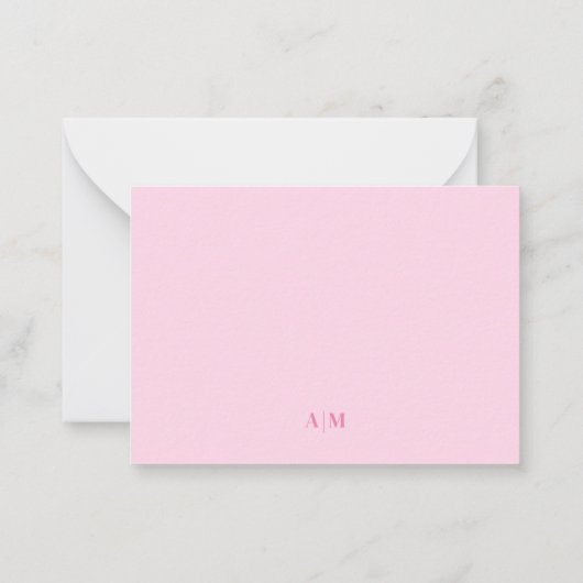 Pink Two Border Minimalist Name Monogram Notitiekaartje (Achterkant)