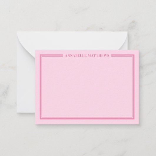 Pink Two Border Minimalist Name Monogram Notitiekaartje (Voorkant)
