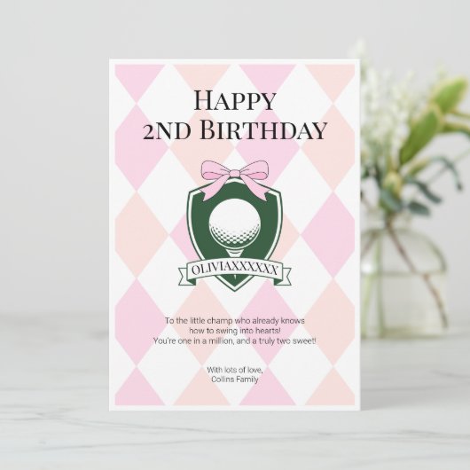 Pink Two Sweet Girls Golf Happy 2nd Birthday Kaart (Staand voorkant)