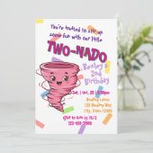 Pink TwoNado, 2nd birthday invitation Kaart (Staand voorkant)