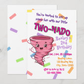 Pink TwoNado, 2nd birthday invitation Kaart (Voorkant / Achterkant)