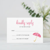 Pink Umbrella Baby Shower RSVP Response (Staand voorkant)