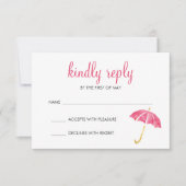 Pink Umbrella Baby Shower RSVP Response Kaartje (Voorkant)