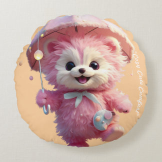 "Pink Umbrella Dreams" Rond Kussen