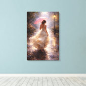 Pink Umbrella: Impasto Style Canvas Afdruk (Insitu (Houten vloer))