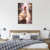 Pink Umbrella: Impasto Style Canvas Afdruk (Insitu (Slaapkamer))