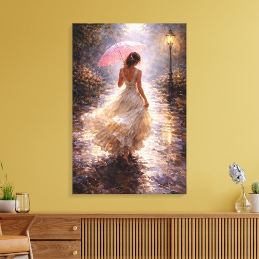 Pink Umbrella: Impasto Style Canvas Afdruk (Insitu (Woonkamer))