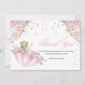 Pink Umbrella Teddy Bear Baby Sprinkle Hartelijk d Bedankkaart (Voorkant)