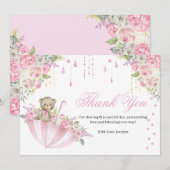 Pink Umbrella Teddy Bear Baby Sprinkle Hartelijk d Bedankkaart (Voorkant / Achterkant)